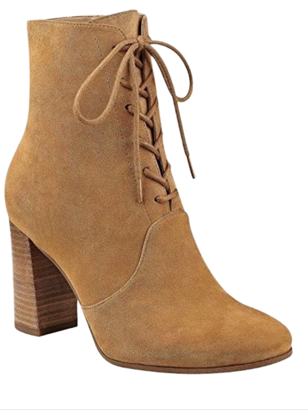 Marc Fisher Edina Suede Lace-Up Ankle Boots Brown Block Heel 6.5
